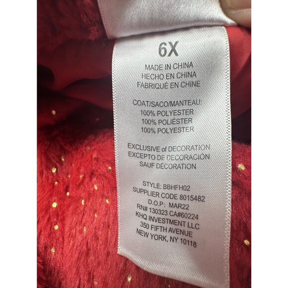 Blueberi Boulevard Red Faux Fur Sparkle Holiday Dress Coat Girls 6X - Picture 4 of 7